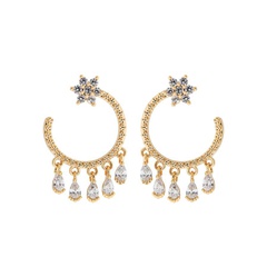Korean plum blossom water drop semicircular earrings copper earrings