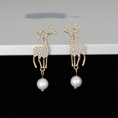 Simple Cute Sweet and Exquisite Christmas Deer Pearl Copper Earrings's discount tags