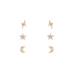 Simple style star moon lightning earrings copper earrings