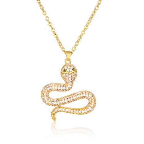 pendentif serpent de personnalité plaqué or véritable collier de bijoux en zircon incrusté d'or NHUW490848's discount tags