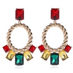 retro palace style fashion alloy diamond earrings geometric large gemstone earrings wholesale