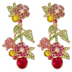 new style earrings personality pink diamond flower earrings leaf earrings