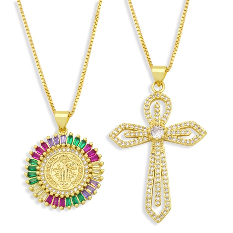 new European and American cross pendant color zircon Madonna medal sweater chain  NHAS490964's discount tags