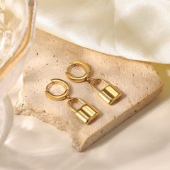 European and American 14K gold solid lock pendant stainless steel earrings