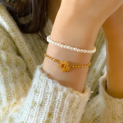 European and American jewelry imitation pearl round bead chain bracelet daisy flower bracelet