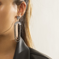 European and American jewelry fan-shaped rhinestone earrings geometric tassel earrings