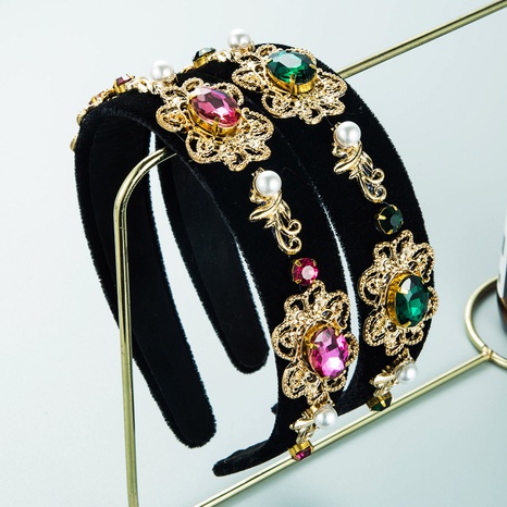 Personnalité créative rétro palais style baroque bandeau femme or velours tissu perle bandeau cheveux accessoires NHLN491002's discount tags