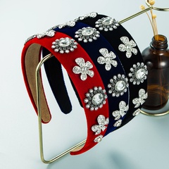 fashion shiny baroque rhinestone flower headband women retro flannel headband hair accessories wholesale