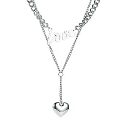 fashion solid heart pendent titanium steel geometric hollow multi-layer necklace wholesale