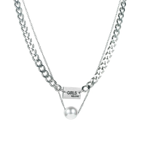 Collier en acier titane à double couche avec pendentif en perles de mode en gros NHLN491027's discount tags