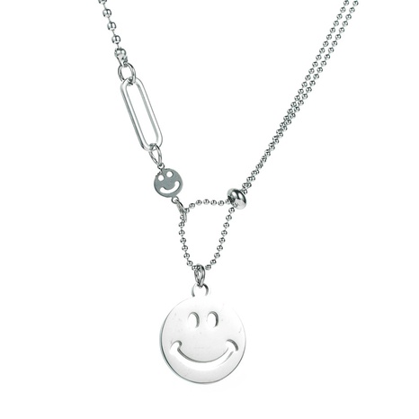 Nouveau collier pendentif en acier au titane expression de visage souriant chaîne de clavicule tendance tendance NHLN491031's discount tags