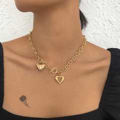 simple wind necklace geometric hollow heart OT buckle necklace