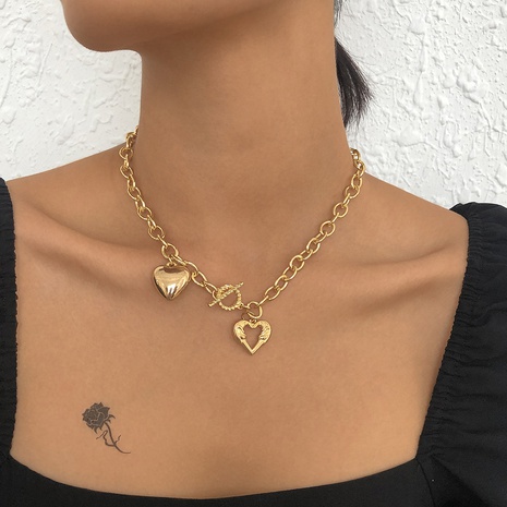 simple wind necklace geometric hollow heart OT buckle necklace's discount tags
