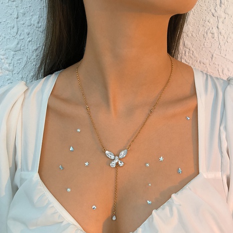 fashion single laye female full diamond butterfly long chain necklace's discount tags
