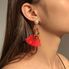 Creative pearl earrings geometric bird tassels diamond earrings