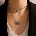Simple Retro Silver Heart Full Rhinestone Butterfly Pendant DoubleLayer Necklacepicture11