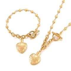 European and American fashion stainless steel heart-shaped T-shaped buckle bracelet necklace set