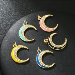 DIY jewelry accessories wholesale copper plated moon inlaid zircon hollow small pendant