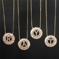 European and American 26 English letter necklace round pendent copper zircon necklace wholesale