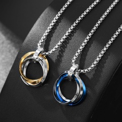 Korean hip-hop fashion men's three-ring contrast color titanium steel necklace wholesale