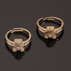 Fashion copper-plated real gold micro-inlaid zircon bear copper ring