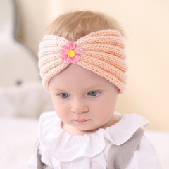 children's headband wide infant solid color knitted flower warm headband