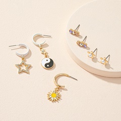 Fashion geometric star pearl rhinestone alloy earring set wholesale