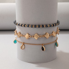 fashion footwear shell beaded three-layer anklet color diamond ethnic style multi-layer anklet