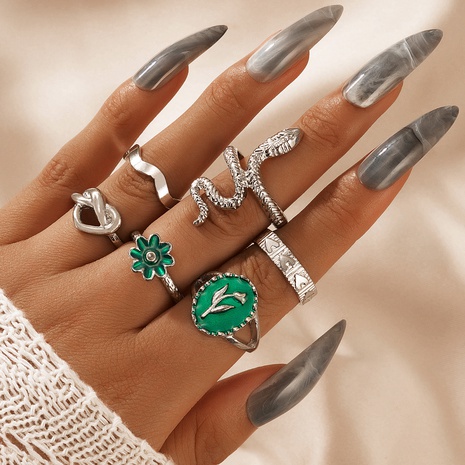 European and American bohemian snake green dripping oil fashion color vintage 6-piece ring's discount tags