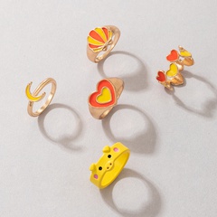 fashion contrast color combination color scallop double heart moon piglet oil ring 5-piece set