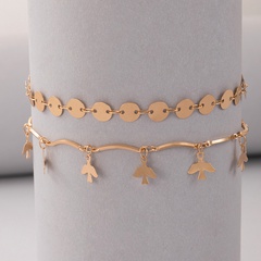simple fashion foot decoration bird metal disc double layer anklet animal geometric multilayer anklet