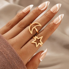 European and American cross-border star and moon hollow two-piece geometric irregular ring set combination