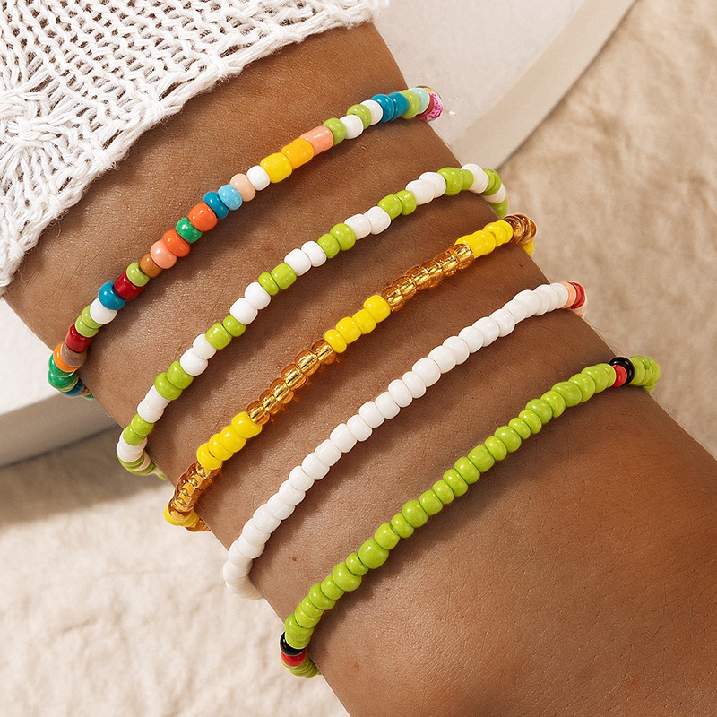 ethnic style multilayer bracelet bohemian style hit color beads color bracelet 5 piece set