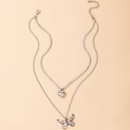 Simple Retro Silver Heart Full Rhinestone Butterfly Pendant DoubleLayer Necklacepicture8