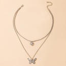 Simple Retro Silver Heart Full Rhinestone Butterfly Pendant DoubleLayer Necklacepicture9