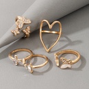 European and American retro jewelry dripping oil rhinestone heart cross butterfly open ring 5piece setpicture10