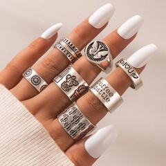 European and American retro letter butterfly ring seven-piece geometric cactus ring set