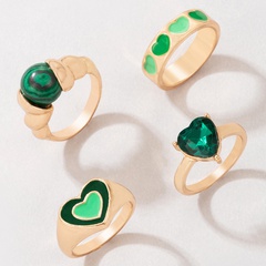 European and American fashion jewelry imitation emerald ring four-piece heart ring set