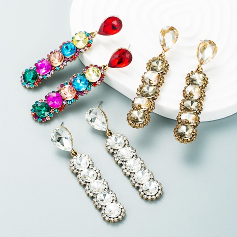 Boucles d'oreilles en diamant en verre rond multicouche en alliage de diamants de couleur de la mode NHLN497494's discount tags