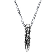 Fashion Titanium Steel Bullet Skull Pendent Necklace