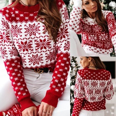 European and American sweater women's Christmas snowflake long-sleeved base knitted sweater