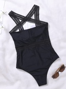 commerce extrieur couleur unie noir rsille sangle une pice bikini sexy maillot de bain maillots de bainpicture7