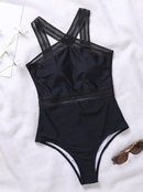 commerce extrieur couleur unie noir rsille sangle une pice bikini sexy maillot de bain maillots de bainpicture8