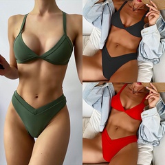 neue einfarbige Dreiecksschale mit niedriger Taillenkante sexy rückenfreier Bikini-Badeanzug