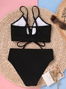 2021 European and American AliExpress New Black Vneck Chest Cross High Waist with Straps Sexy Bikini Swimsuitpicture10