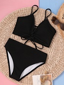 2021 European and American AliExpress New Black Vneck Chest Cross High Waist with Straps Sexy Bikini Swimsuitpicture11