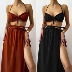 Commerce extérieur nouveau cordon de serrage en mousseline de soie sexy bikini trois pièces jupe longue en gaze maillot de bain