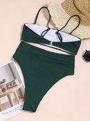 European and American new sexy dark green stripe high waist bikini split swimsuitpicture9