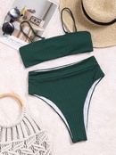 European and American new sexy dark green stripe high waist bikini split swimsuitpicture10