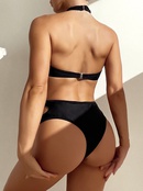 new black steel ring hanging neck pants hollow sexy bikini split swimsuit womenpicture9